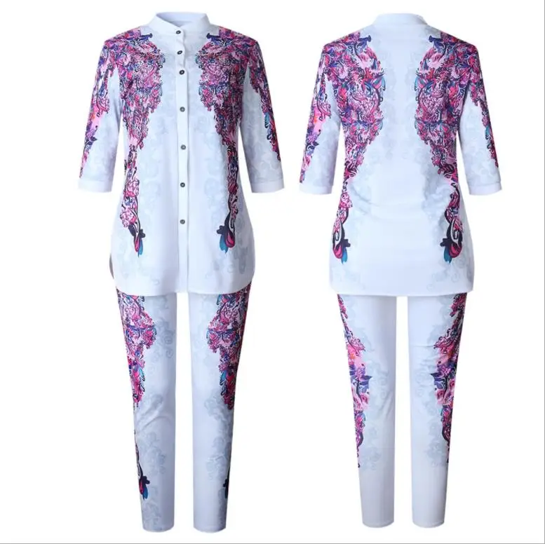 

Africa Clothing African Print Elastic Bazin Baggy Pants Rock Style Dashiki SLeeve Famous Suit For Women Coat + Leggings 2pcs/se