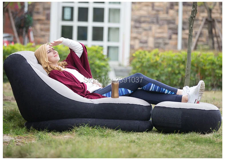 INTEX надувной Флокированный одноместный диван с педалью надувной насос ленивый диван кровать Сиеста кресло для отдыха с ножкой