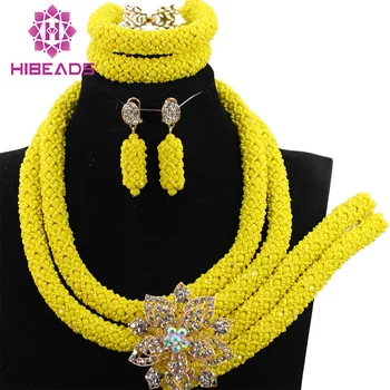 

Wedding Crystal Jewelry Sets Yellow African Beads Jewelry Set Women Fashion Party Jewelry QW1077