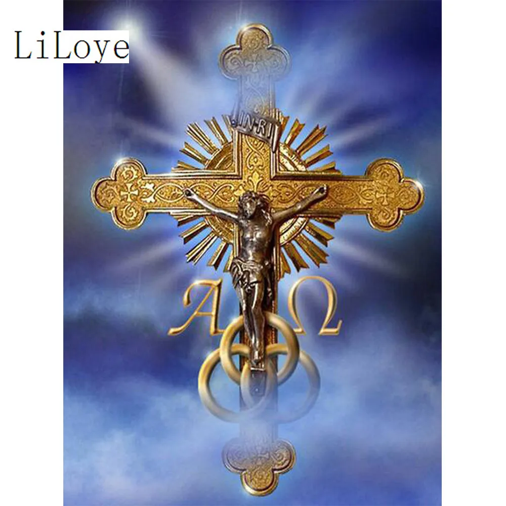 

LI LOYE Religious Cross Mosaic DIY diamond Painting crystal white peacock Cross Stitch Decor embroidery square Rhinestone FZ318