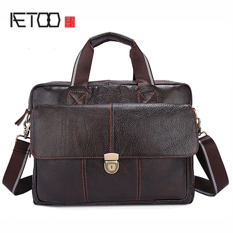 Promo  AETOO Leather men bag casual business men handbag briefcase first layer cowhide laptop bag