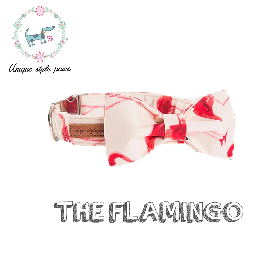 

Pretty Pink Flamingo Dog collar & Bowtie Comfy Cotton Fabric