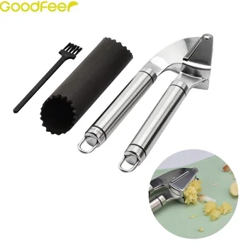 

Goodfeer Stainless Steel Garlic Press Manual Garlic Ginger Squeezer Vegetable Mincer With Rolling Tube and Brush kitchen Utensil