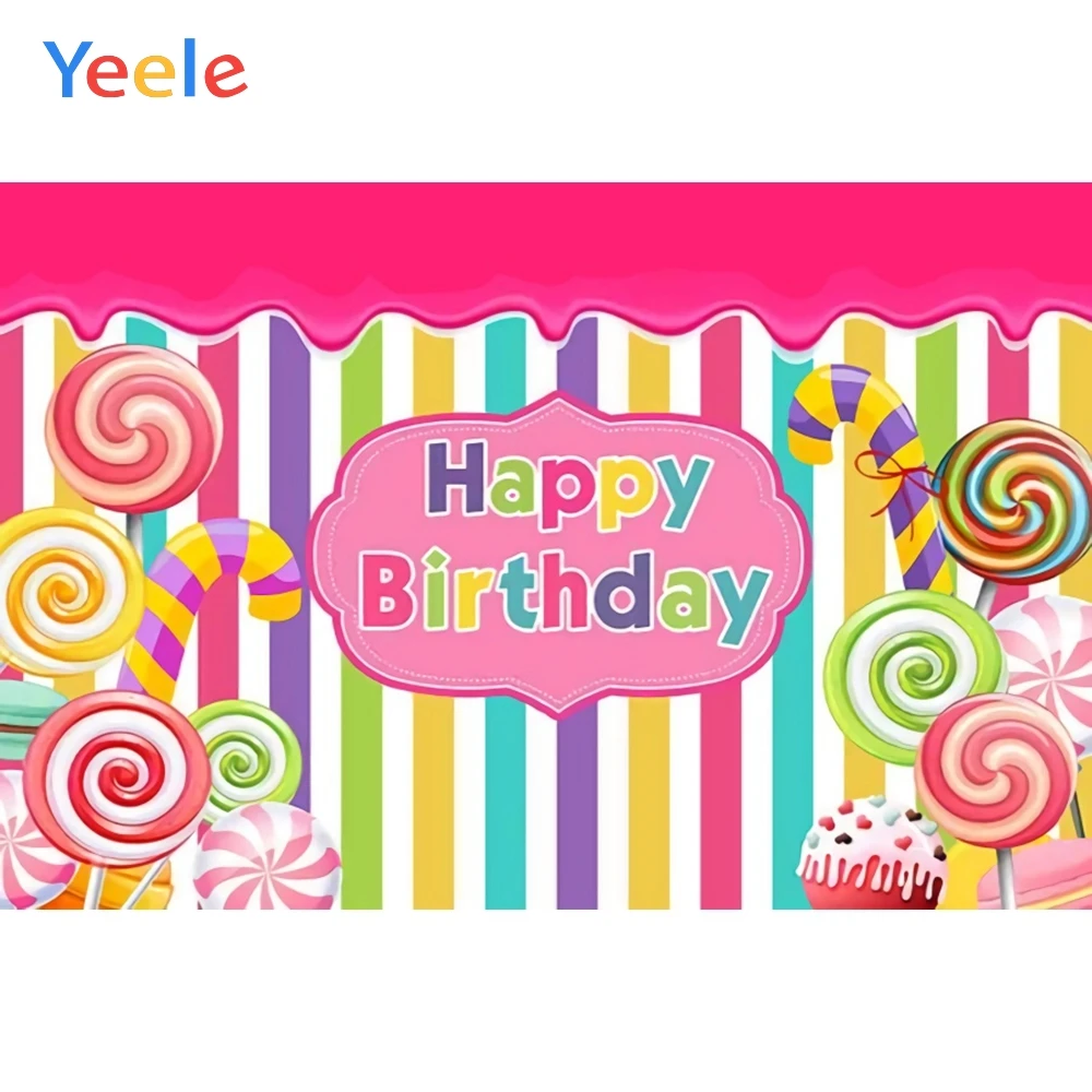 

Yeele Candy Lollipop Ice Cream Colorful Stripe Baby Photography Backgrounds Customized Photographic Backdrops for Photo Studio