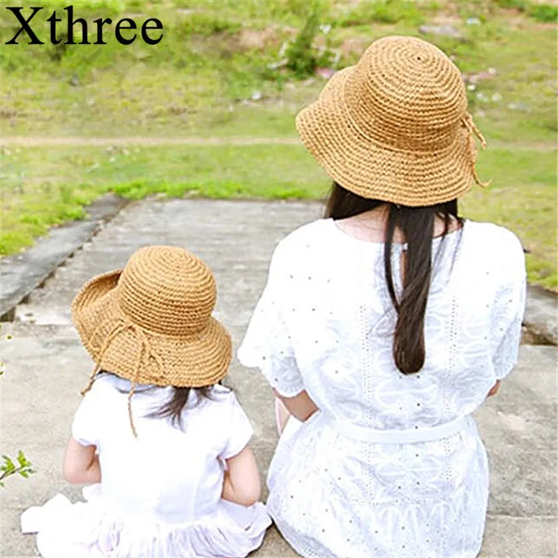 Xthree, два размера, ручная работа, плетение, Соломенная женская летняя шляпа, детская, panamas, винтажная, Sinamay, Вуалетка, шляпа для девочки