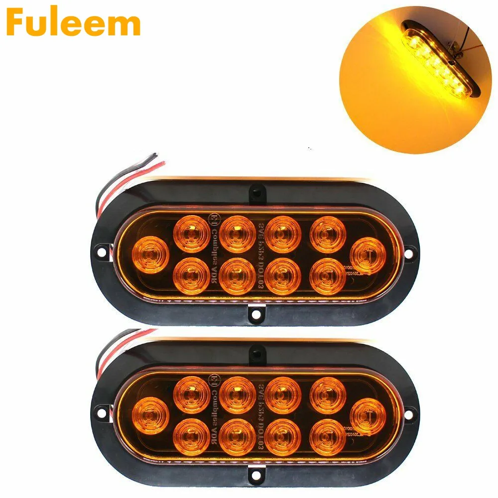 

Fuleem 2PCS 6INCH 10 LED Surface Mount Oval Amber Stop Brake Marker Tail LED Light 12V Waterproof