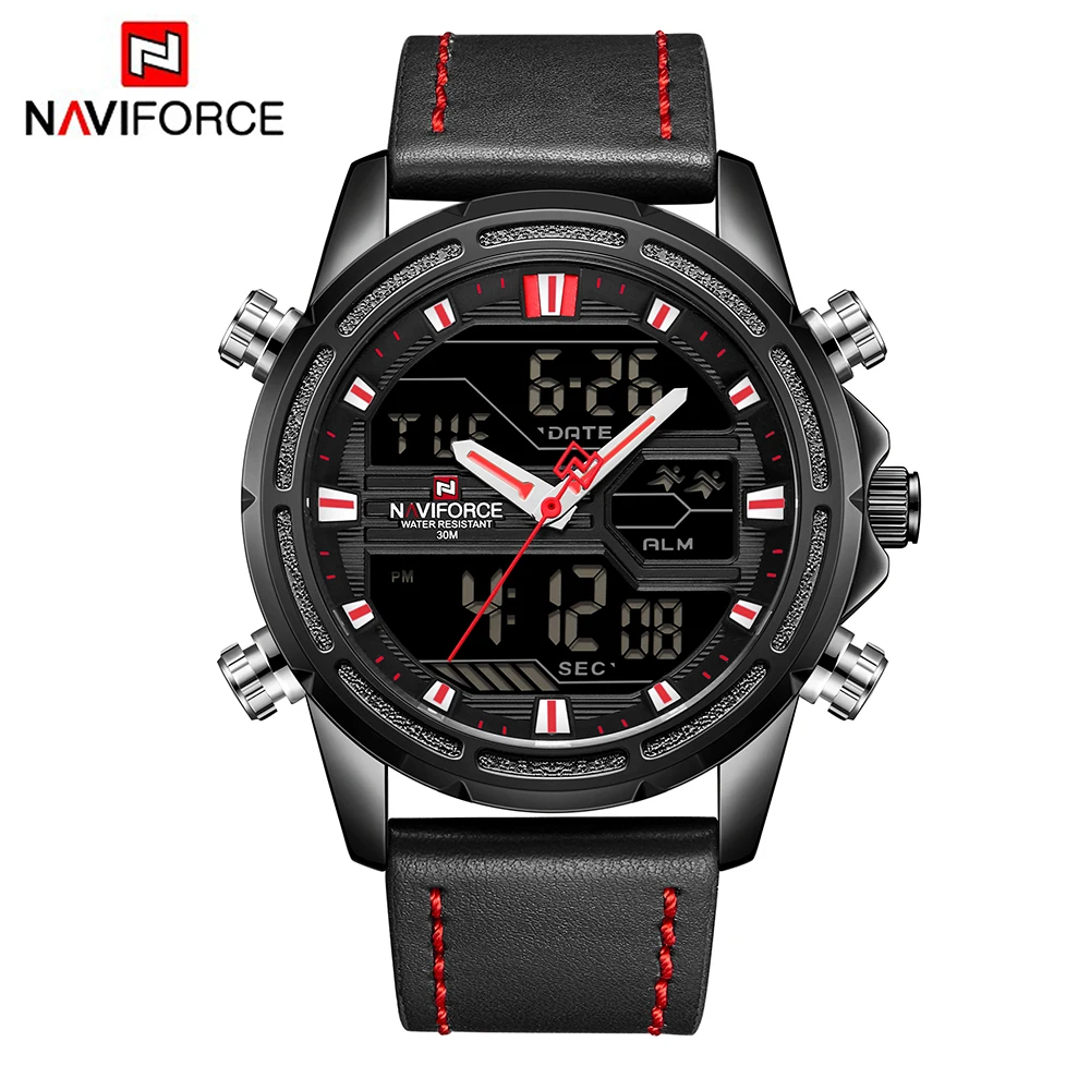 

NAVIFORCE NF9138 Sport Watches Men Leather Digital Quartz Analog Day Date Time Display Watch Waterproof Military Clock Wiw