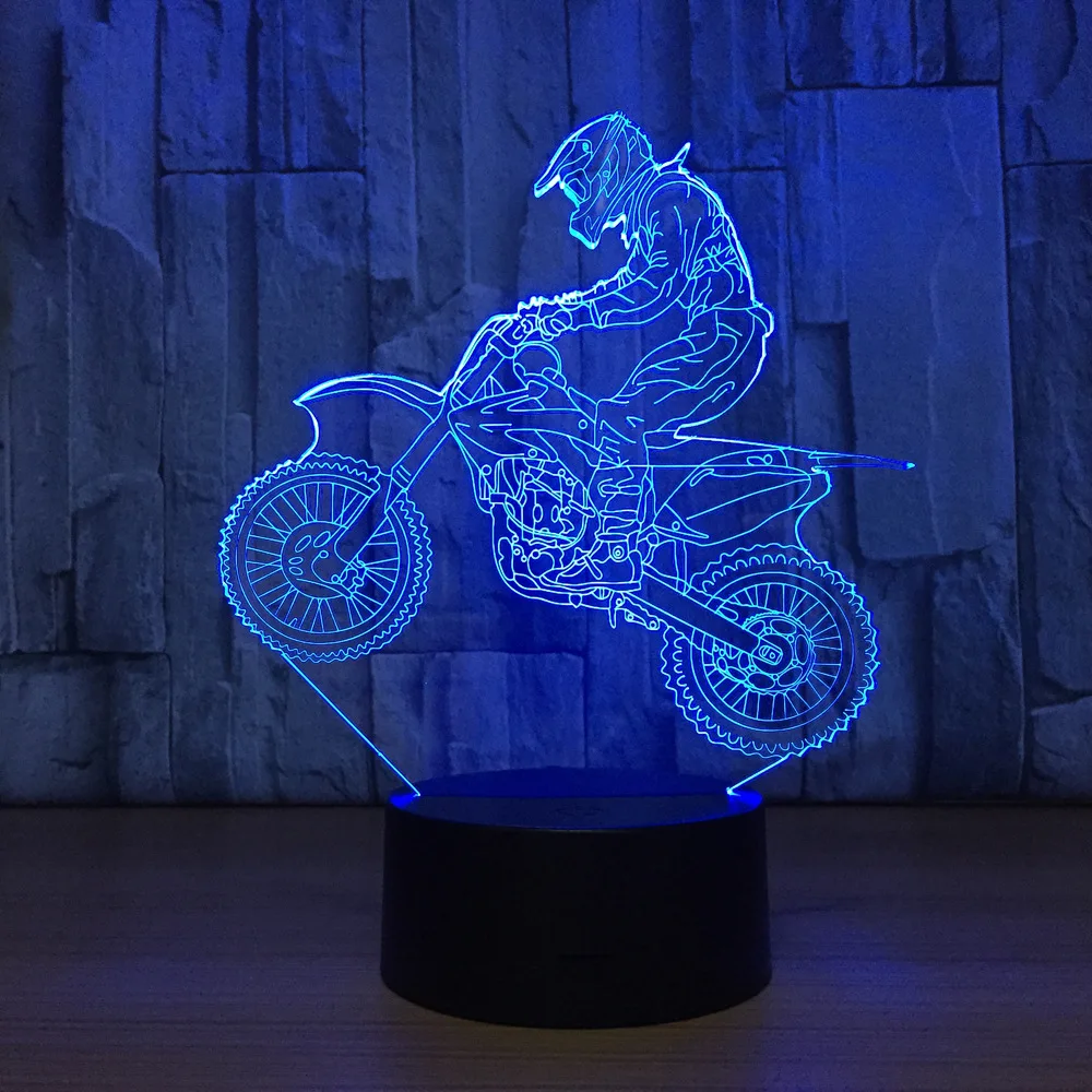 Новинка 3D настольная лампа 3D Мотокросс Велосипед ночные огни Светодиодный USB 7 цветов сенсор настольная лампа как праздник год День Рождения Декор подарки