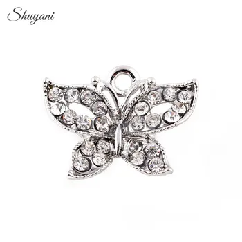 

20PCS Fashion Silver Clear Rhinestone Crystal Butterfly Charms Pendant fit Bracelet Necklace Jewelry Accessories 23*17mm