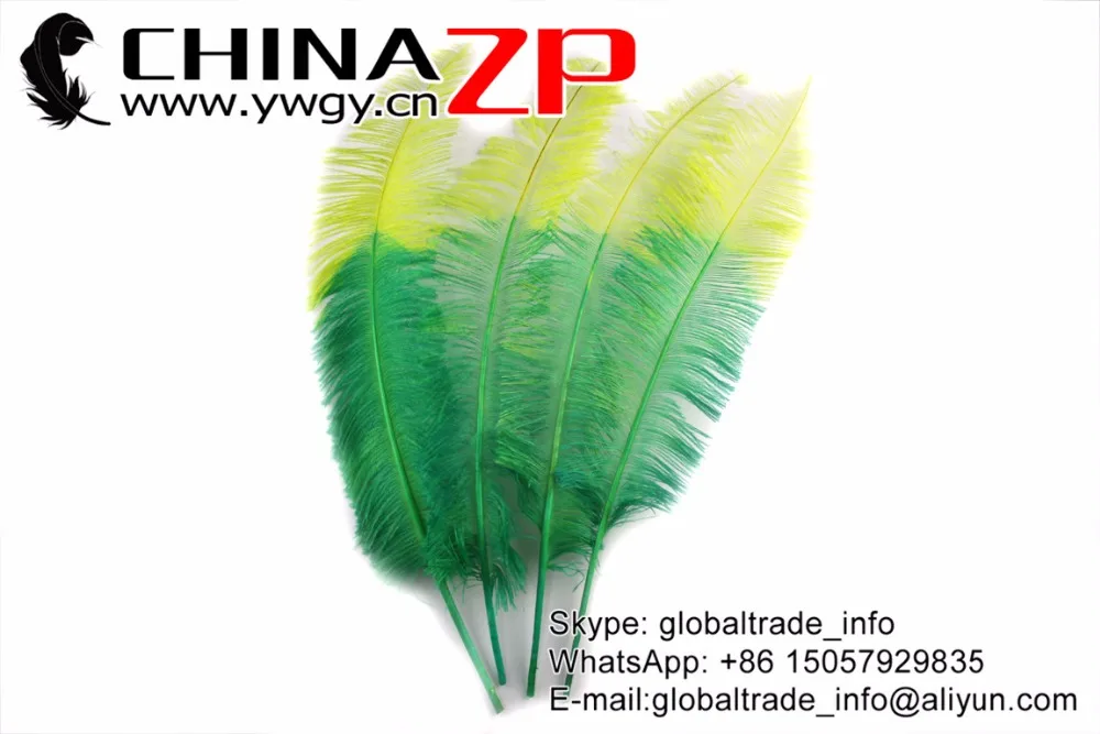 10 Tip Yellow and Green Nandu Trimmed Ostrich Feathers (2)