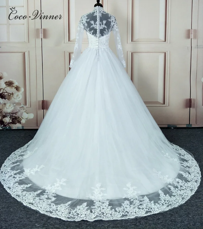 Vestido De Noiva/свадебное платье с длинными рукавами на спине, кружевное на заказ, бальное платье, свадебное платье W0019