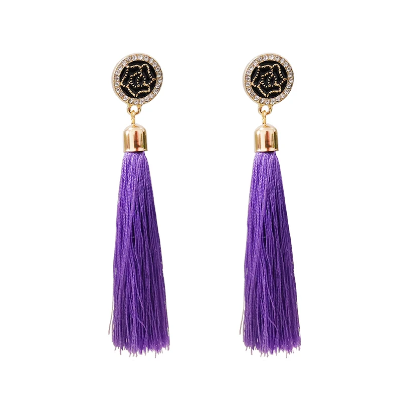 

Bohemia Long Tassel Drop Earring 10 Color Charm Purple Round Boho Fashion Dangle Earrings Jewelry For Women Accessory Gift