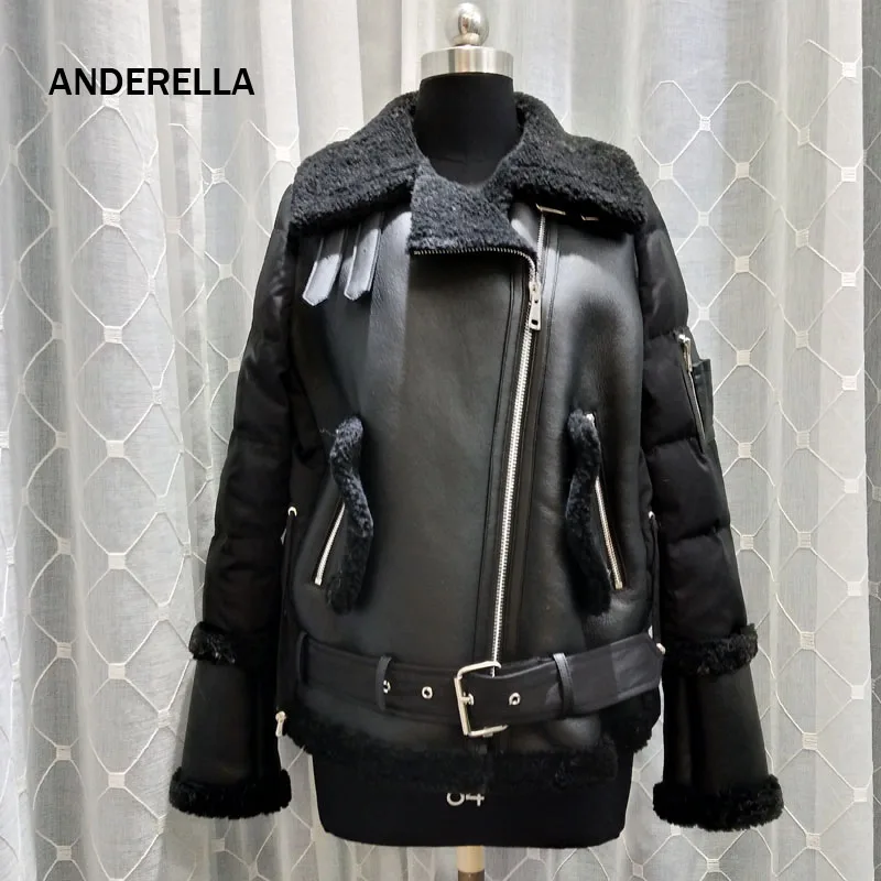 

2018 New Arrival Genuine Leather 90% Duck Down Jacket Natural Sheep Fur Thick Warm Winter Coat Women Parka Real Wool Fur Coat