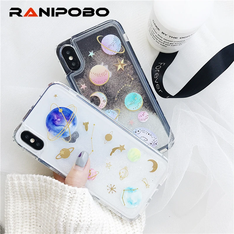

Luxury Space Planet Stars Glitter Phone Case for IPhone 6 6s 7 8 Plus Transparent Dynamic Liquid Quicksand Tpu Case for Iphone X