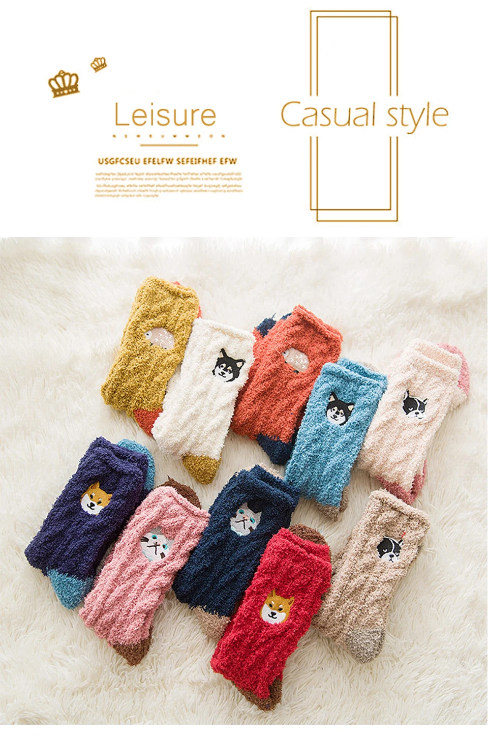 2019 Winter New Embroidered Animal Puppies Cat Lady Floor Sock Thick Section Warm Home Coral Velvet Ladies Socks Wholesale (1)
