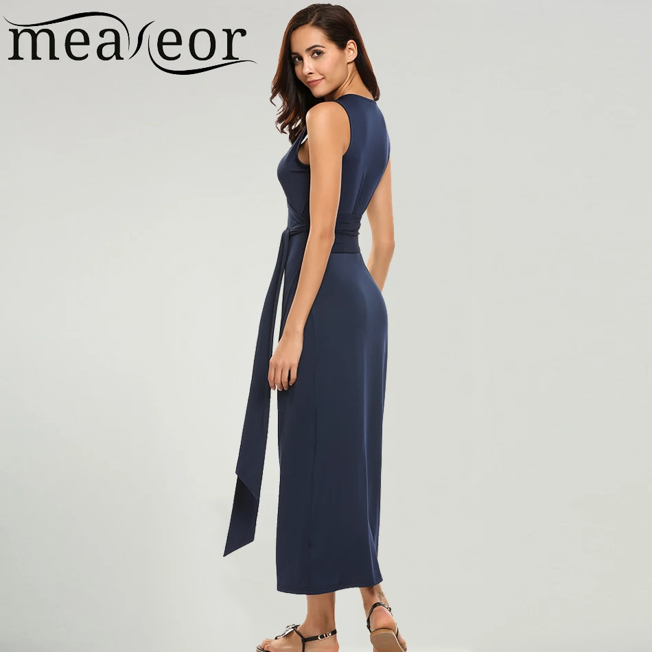 Summer Dress Buttons V Neck Sleeveless Sheath Split Solid Dresses For Women Summer Dress Buttons V Neck Sleeveless Sheath Split Solid Dresses For Women