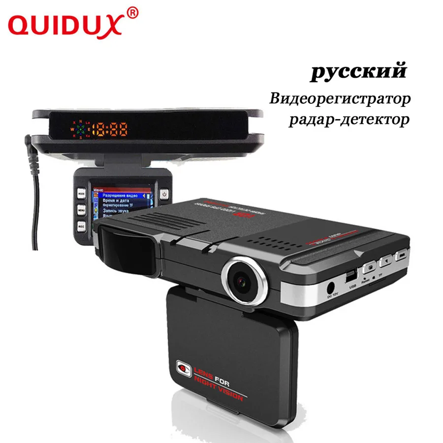 

QUIDUX 2 in 1 Car DVR Radar Detector Dash Cam Anti Radar Night Vision 2.0 Inch HD LCD Display 720P Russian English Voice Dashcam