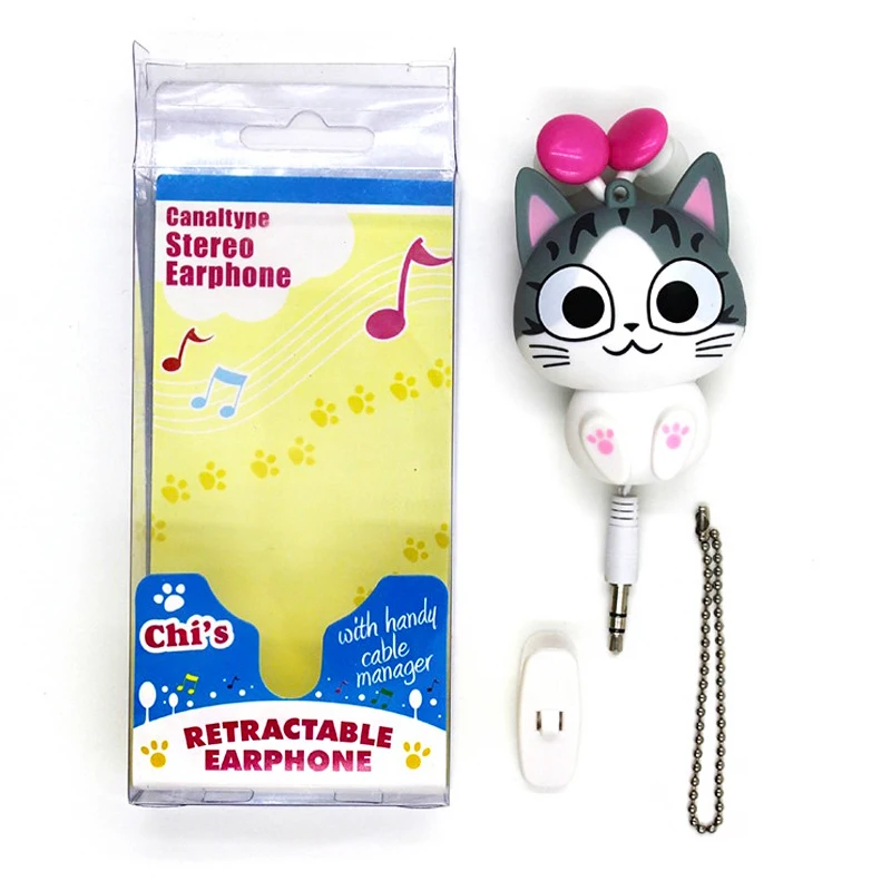 Chiclits In-Ear Earphones Cartoon Panda Cheese Cat Chi Sweet Home Headphones Retractable Automatic Headphones for Iphone Android6