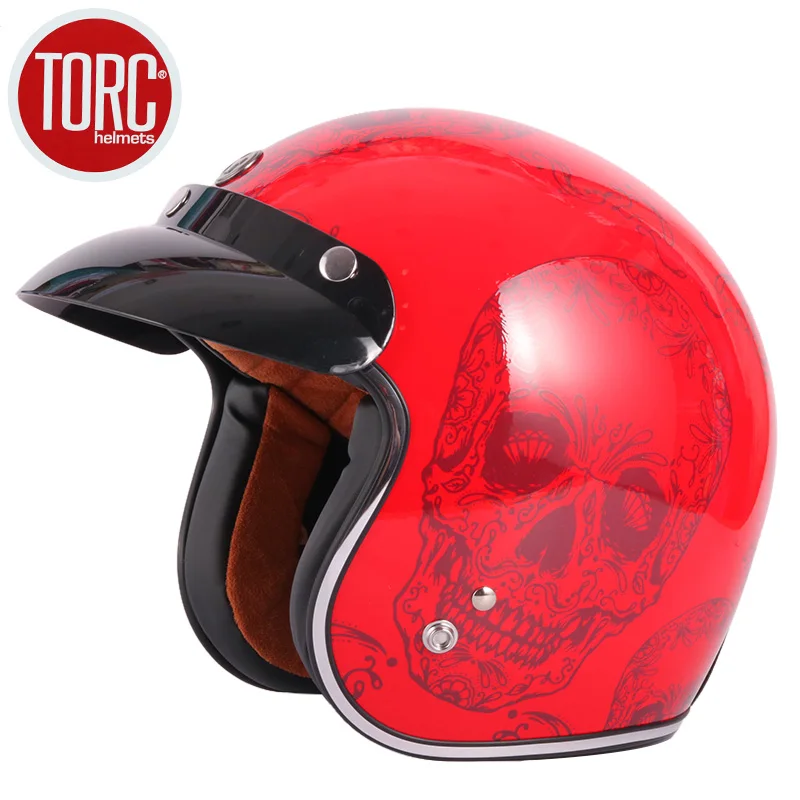 TORC T50 шлем Каско capacete с открытым лицом винтажный мотоциклетный шлем может добавить пузырьковый щит реактивный скутер мотокросса шлемы - Цвет: red Skull