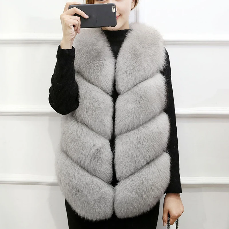 Warm Faux Fur Coat 2018 Winter Coat Women Fake Fox Fur Vest Sleeveless Female Jacket Underwear Plus Size 5XL manteau femme hiver