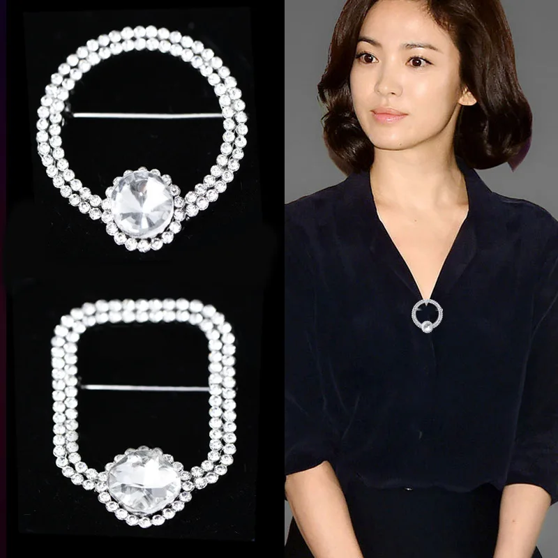 

Luxury Zircon Crystal Rhinestone Brooches Pins Low Collar Anti-light Cardigan Shawl Buckle Brooch Lapel Pin Women Accessories