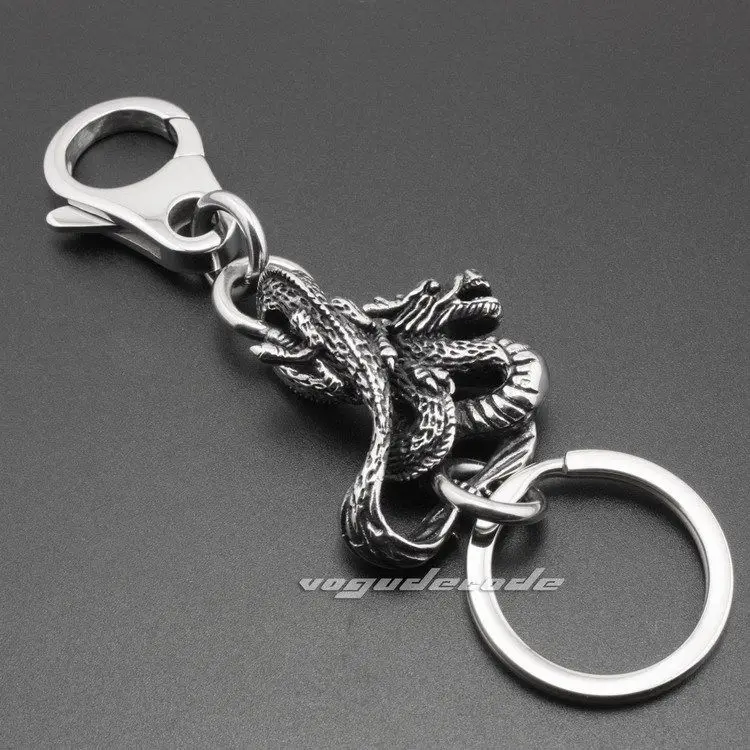 

Unique 316L Stainless Steel Dragon Mens Key Ring Keychain 3H002KCA