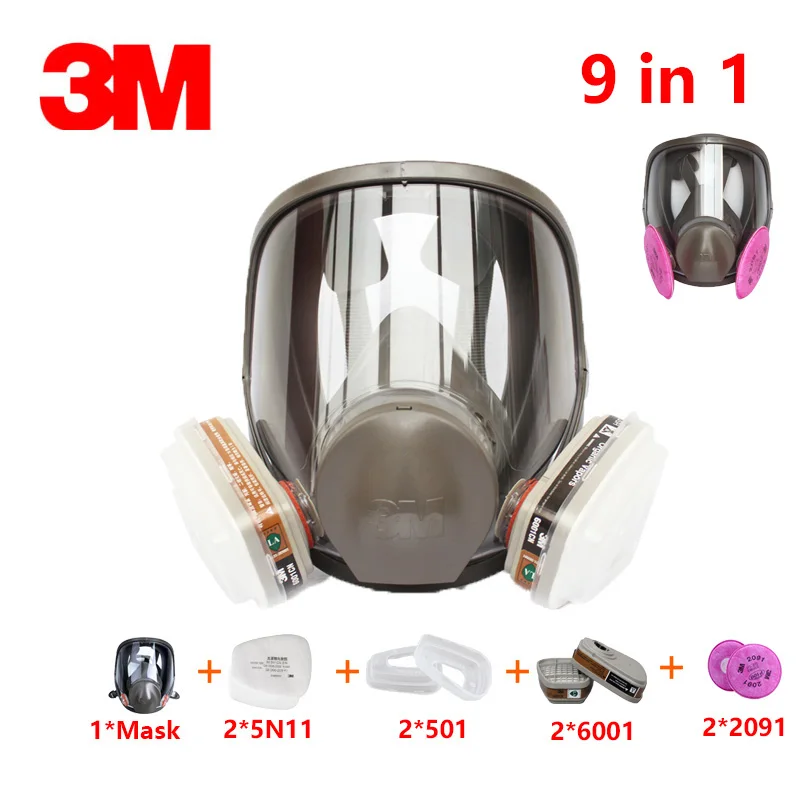 3 м 6800 полная лицевая маска респиратор противогаз Защита от органический газ пыленепроницаемый с 6001/2091/5N11 фильтр защиты - Цвет: 9 in 1