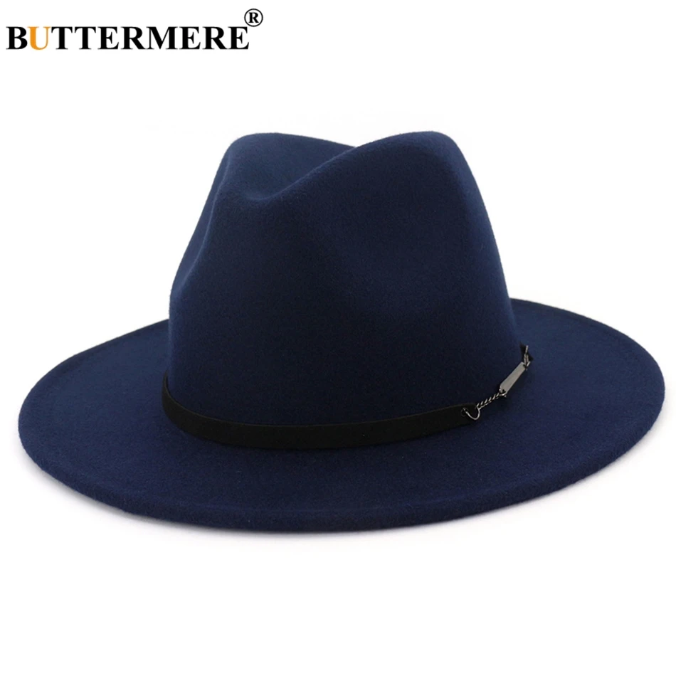 BUTTERMERE, мужские шерстяные шляпы с широкими полями, хаки, повседневная джазовая шляпа для женщин, с большими полями, с твердым поясом, осенняя мода, фетровые кепки черного цвета