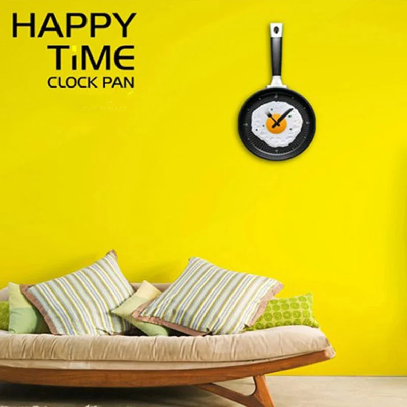 Creative DIY Home Decoration ClockKitchen PVC Needle Frying Pan Clock with Fried Egg Novelty