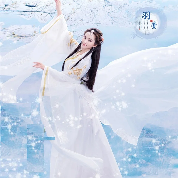 

Yu Xuan White Embroidery Aesthetic Fairy Costume Chinese Folk Dance Costume Thematic Photography Hanfu
