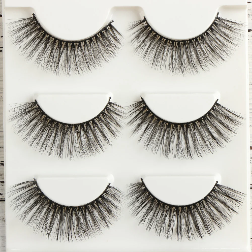 3 Pairs/Set Natural Make up Long Thick Curly Mink Hair False Eyelashes
