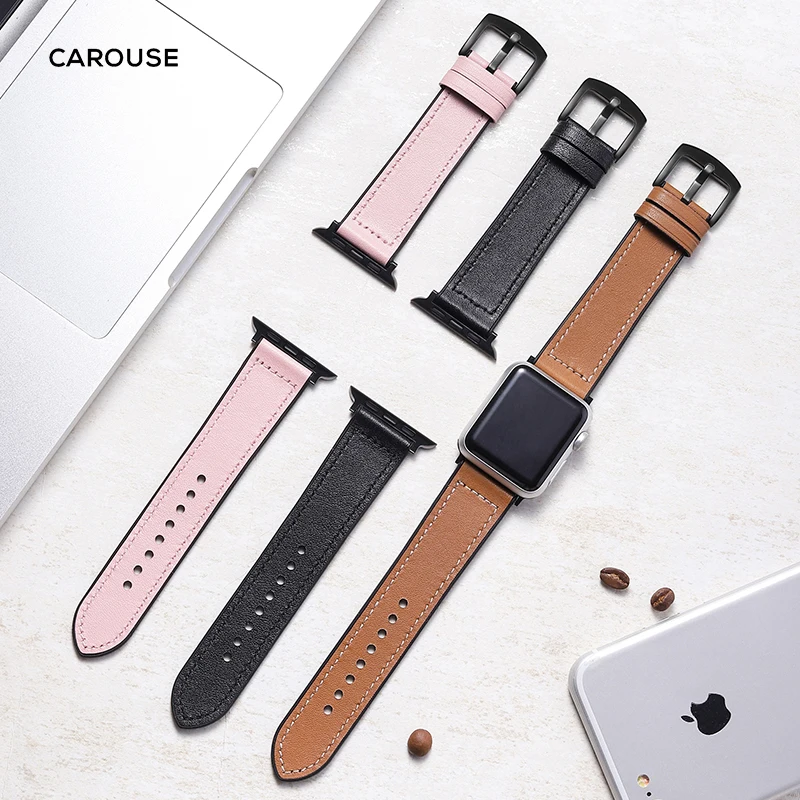 Carouse ремешок из натуральной коровьей кожи и силикона для Apple Watch Series SE/6/5/4/3/2/1 38 мм 42