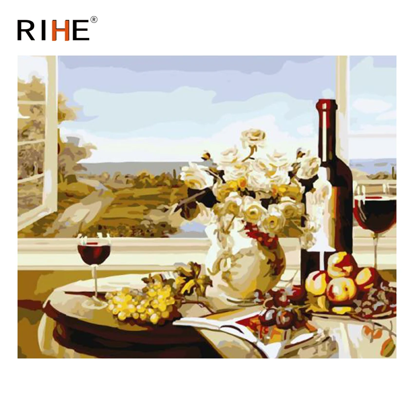 

RIHE Overlook Diy Painting By Numbers Abstract Wine Oil Painting On Canvas Cuadros Decoracion Acrylic Wall Picture Home Decor