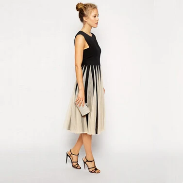 2020 Summer Dress Women's Fashion Mesh Patchwork Mid Long Dresses Black Color Cotton Sweet Princess Party Evening Vestidos|womens clothing|womens