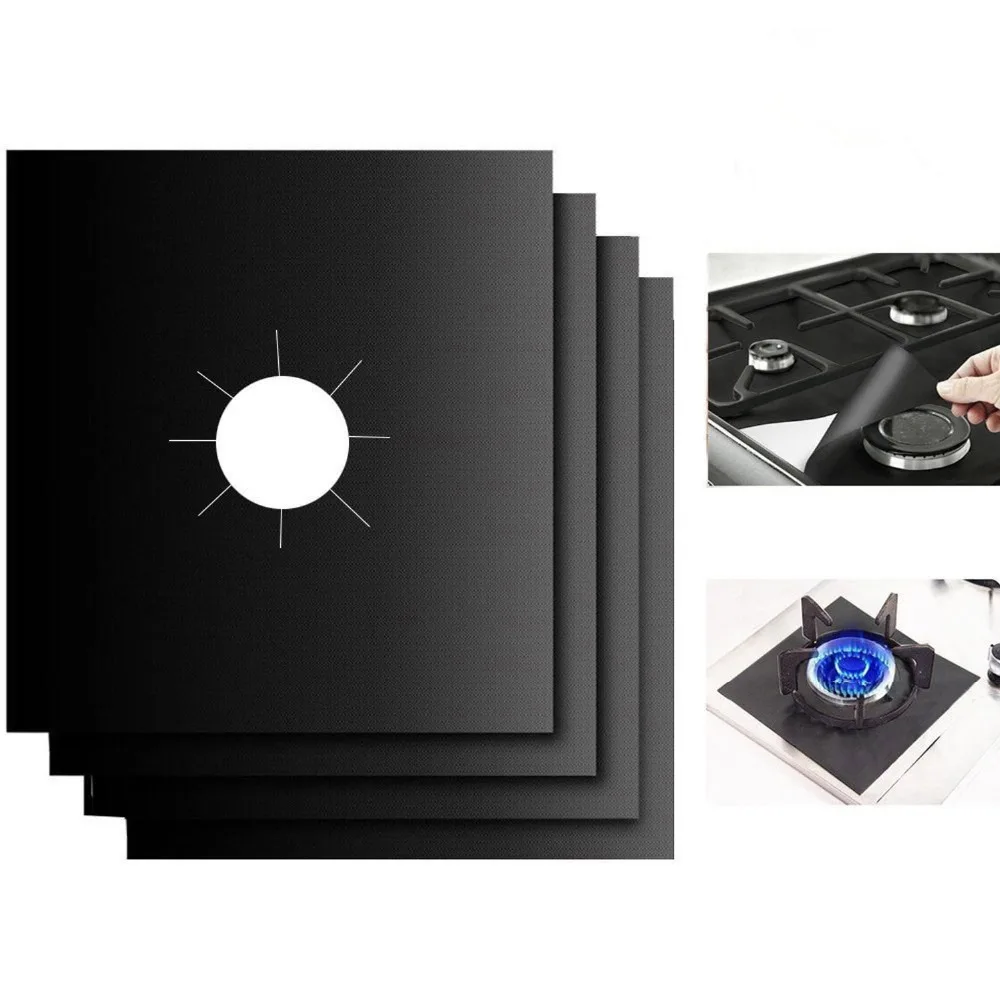 Behogar 4PCS 27x27cm Non stick Heat Resistant Reusable Gas Stovetop