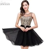 Vestido de Festa Curto Rreal Image Gladen Lace Black Short Prom Dresses 2016 Cheap Chiffon Short Summer Evening Party Dress