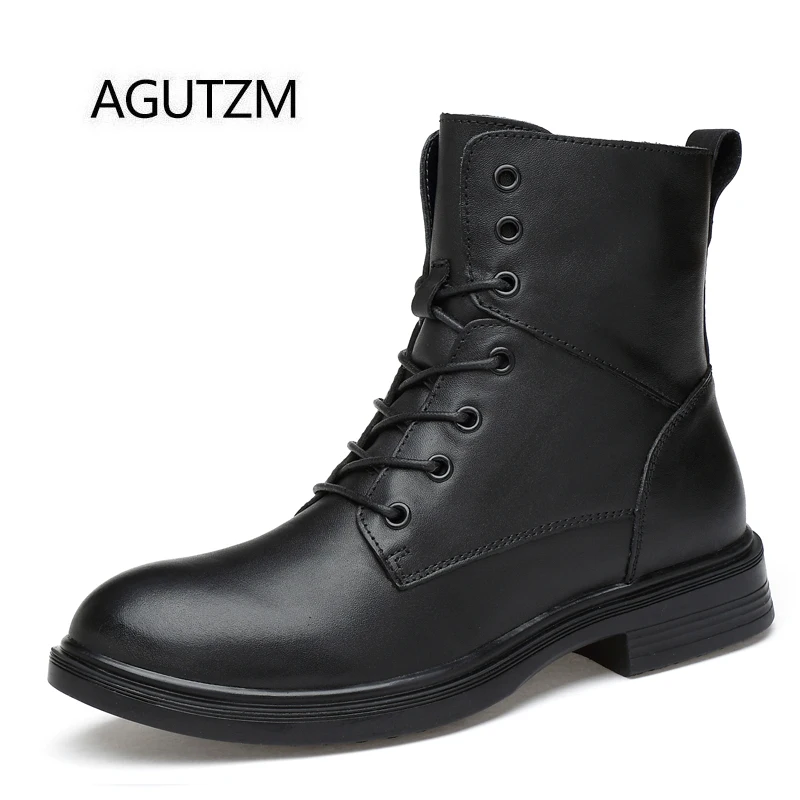 AGUTZM/9958 г. Новые черные модные мужские зимние ботинки с плюшевой подкладкой