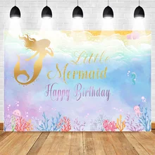 Mehofoto Golden Little Mermaid Photography Backdrop Children Happy Birthday Party Underwater Colorful Background Mermaid Theme