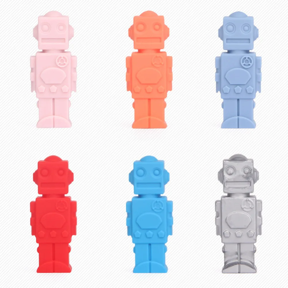 

Robot Shape Baby Teether Children Pencil Pen Cap Silicone Food Grade Teethers For Children Kids Teething Toy Dental Care