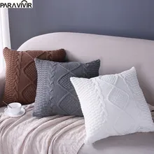 

Cushion Cover Solid Warm Wool Knitted Decorative Pillows Case Super Soft 18*18 inches almofadas Sofa Chair Throw Pillow Cover
