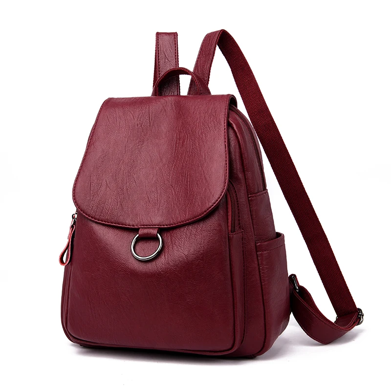 Женский дизайнерский рюкзак, высокое качество, кожаная женская сумка, модные школьные сумки, вместительные рюкзаки, дорожные сумки - Цвет: Бургундия