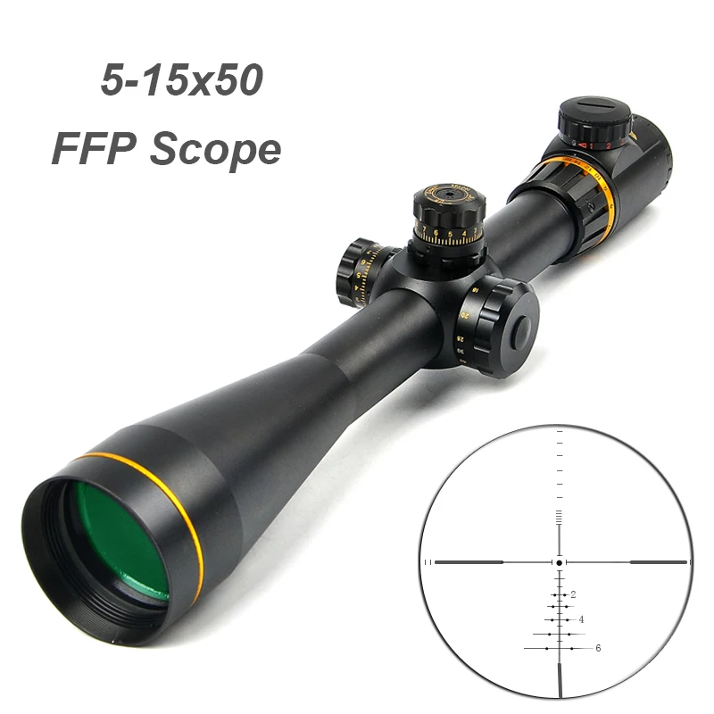 

5-15x50 FFP Optical Sight Riflescope Side Parallax Adjustment Long Eye Relief Rifle Scope Sniper Airsoft Hunting Scopes