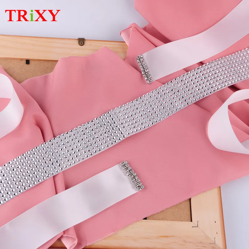 

TRiXY B19-4 Handmade Beading Wedding Accessories Satin Wedding Belt Bridal Ribbon Sash Belt for Evening Party Gown Dresses