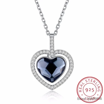 

SMTCAT Made With Crystals Heart Pendant Necklaces Real S925 Silver Fine Jewelry For Mother's Day Gift 2018