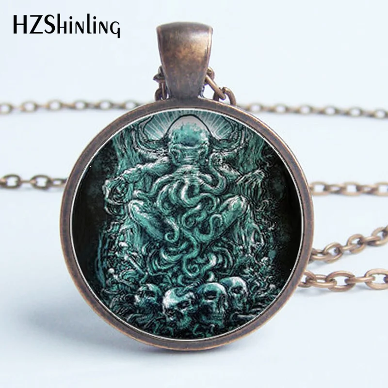 HZ-A377, модная новинка, Kraken Cthulhu подвеска, ожерелье из кабошона, винтажное длинное серебряное ожерелье с цепочкой, хорошее ювелирное изделие HZ1