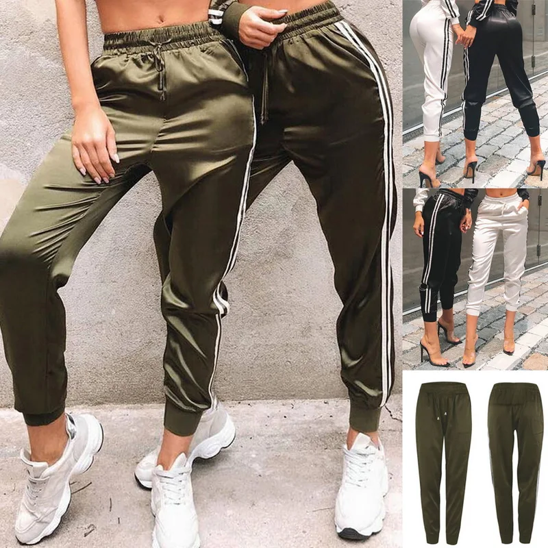 

Vertvie New Women Sport Running Pants Striped Loose Yoga Trousers Exercise Fitness Jogging Workout Pants Outdoor Casual Pocket