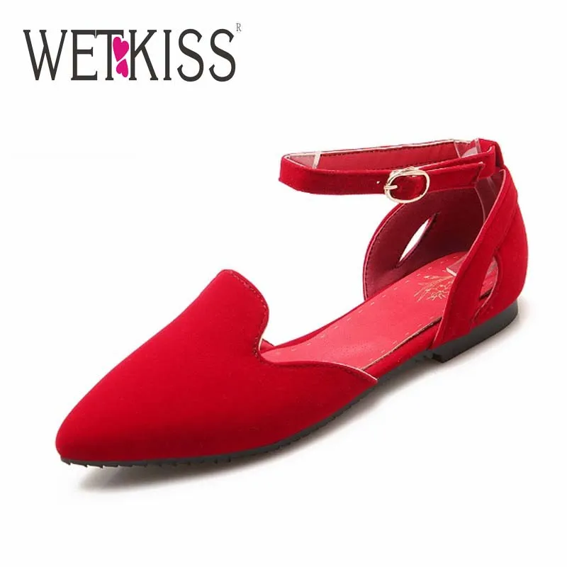 

Big Size 32-52 Summer Concise 2016 New Style Super  Women Flats Pointed Toe Ankle Strap Shoes Woman Flat Sole Cutouts Flats