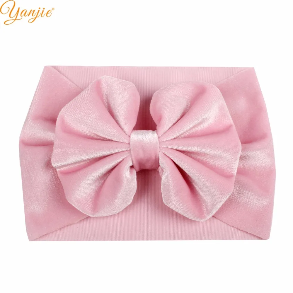 

5" Velvet Hair Bows Headbands Spring Big Elastic Bows Wide Kids Birthday Party Hair Accessories 2019 Gifts Headwear