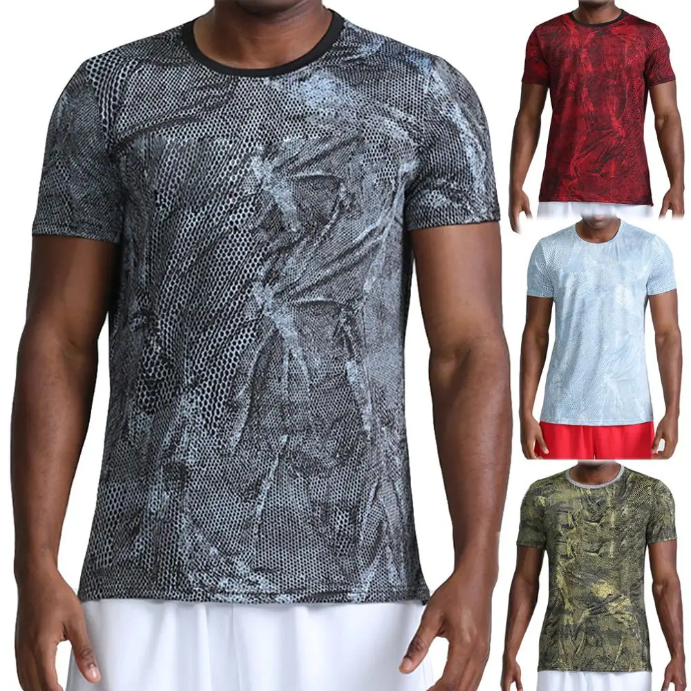 

Men's Fitness Fast-drying Camouflage Sports Breathable Short Sleeve T-shirt Tops basketball Snake sweat training wear sportwear