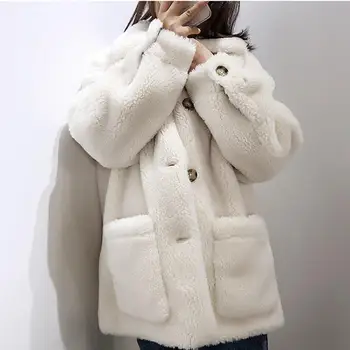 

Lambs Wool Winter Jacket Women Faux Fur Coat Women Warm Soft Fur Jacket Female Loose Thicken Parkas Plush Coats Overcoat C5674
